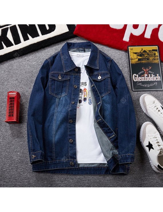 Autumn And Winter Men's Large Size Denim Jacket Wide Prednisone Plus Fertilizer To Increase The Large Size Men's Fashion