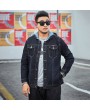 Large Size Men's Autumn and Winter Men's Hooded Denim Jacket Printing Stretch Men's Jacket