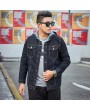 Large Size Men's Autumn and Winter Men's Hooded Denim Jacket Printing Stretch Men's Jacket