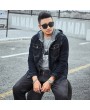 Large Size Men's Autumn and Winter Men's Hooded Denim Jacket Printing Stretch Men's Jacket