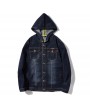 Large Size Men's Autumn and Winter Men's Hooded Denim Jacket Printing Stretch Men's Jacket