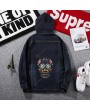 Large Size Men's Autumn and Winter Men's Hooded Denim Jacket Printing Stretch Men's Jacket