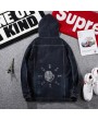 Large Size Men's Autumn and Winter Men's Hooded Denim Jacket Printing Stretch Men's Jacket