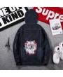 Large Size Men's Autumn and Winter Men's Hooded Denim Jacket Printing Stretch Men's Jacket